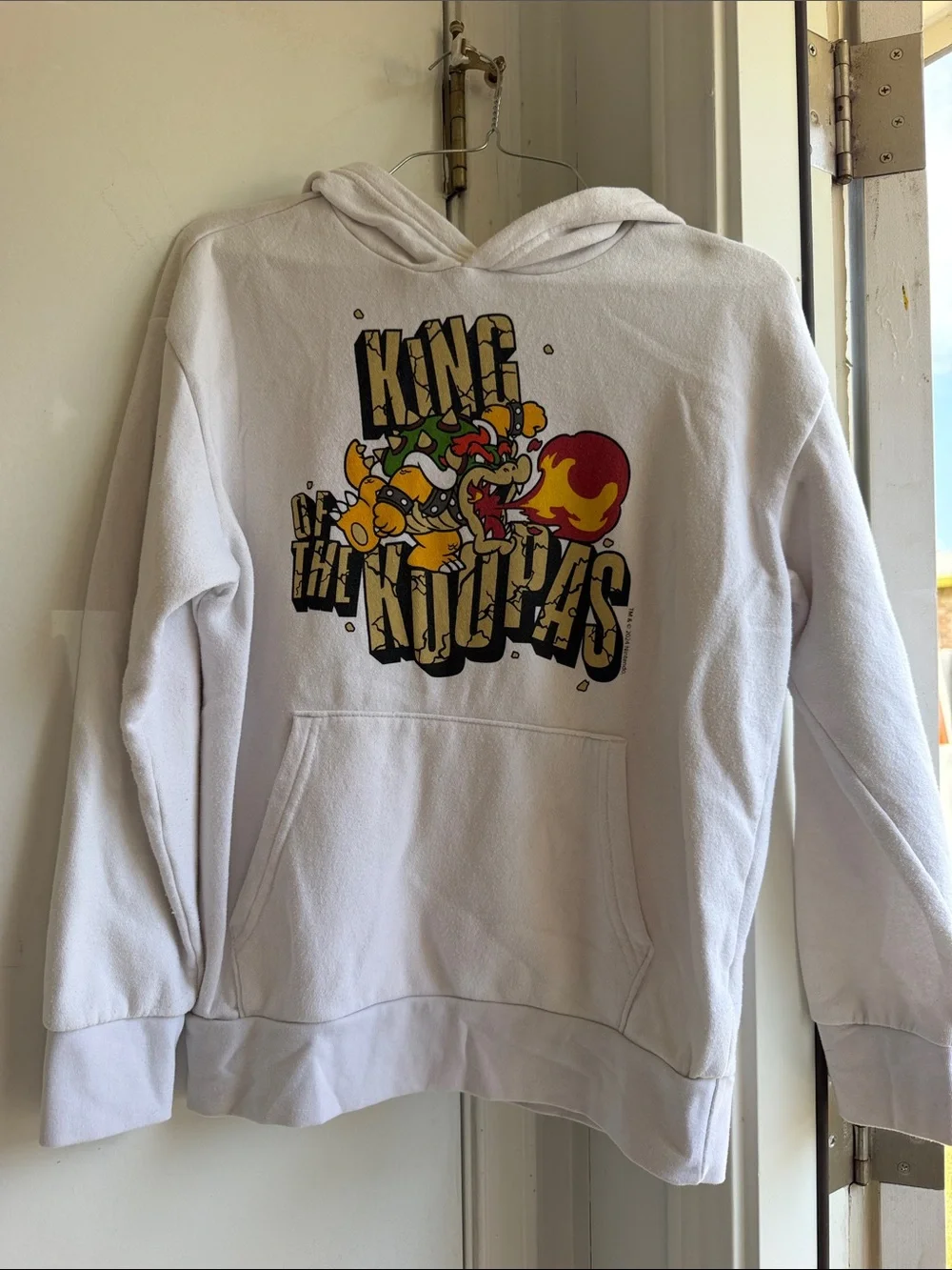 Old Navy White Hoodie with Colorful Cartoon Bowser Graphic